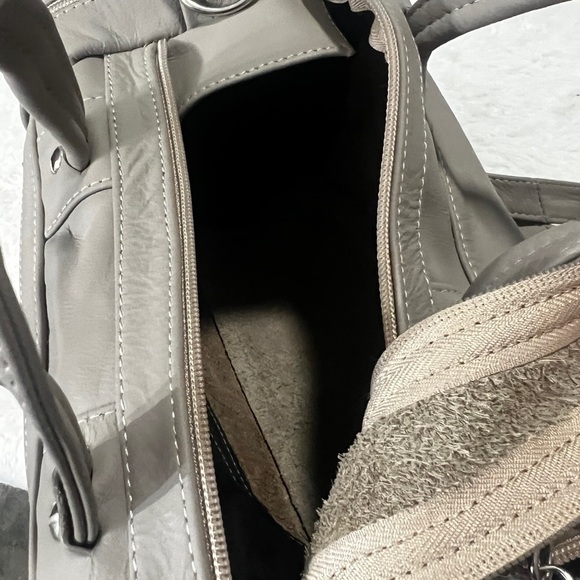 Vintage Putty Small Leather Duffle Bag Crossbody Strap Mexico Puppy Carrier - Picture 9 of 16